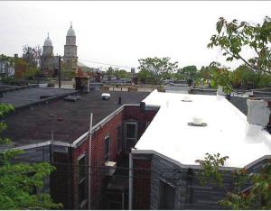 White roofing on urban row homes in Philadelphia